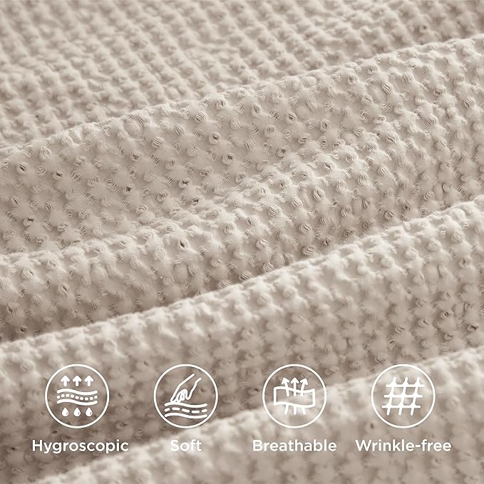 Bedsure Cotton Duvet Cover Set - 100% Cotton Waffle Weave Beige Duvet Cover Oversized Queen Size, GentleSoft™ and Breathable Bedding Set for All Season, 3 Pieces, 98"x98"
