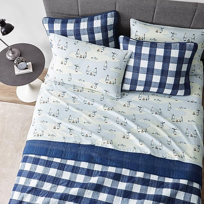 Eddie Bauer - Queen Sheets, Cotton Flannel Bedding Set, Brushed For Extra Softness, Cozy Home Decor (Skating Penguin, Queen)