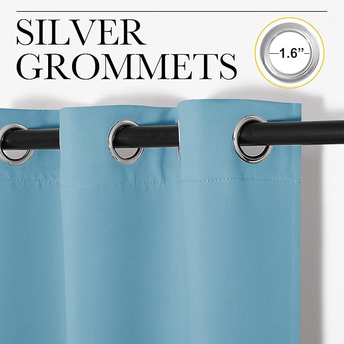 NICETOWN Room Darkening Curtains for Kitchen, Teal Blue, Set of 2, 42 inches Wide by 50 inches Long, Window Treatment Thermal Insulated Solid Grommet Room Darkening Curtains/Drapes for Bedroom