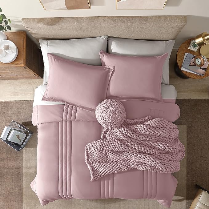 Monbix King Size Comforter Set - 7 Pieces Bed in a Bag King, Zephyr Bedding Sets with Comforter, All Seasons Down Alternative Comforter Bed Set with Sheets, Pillowcases & Shams