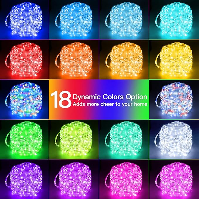 Ollny USB Rope Lights Outdoor Color Changing with Remote, 33FT 100 LED Waterproof String Lights, 18 Colors Fairy Christmas Light for Indoor Bedroom Party Garden Wedding Holiday Decorations