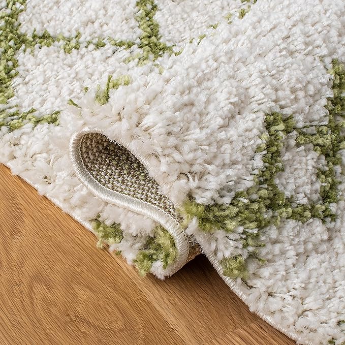 SAFAVIEH Arizona Shag Collection Area Rug - 9' x 12', Ivory & Green, Moroccan Design, Non-Shedding & Easy Care, 1.6-inch Thick Ideal for High Traffic Areas in Living Room, Bedroom (ASG741Y)