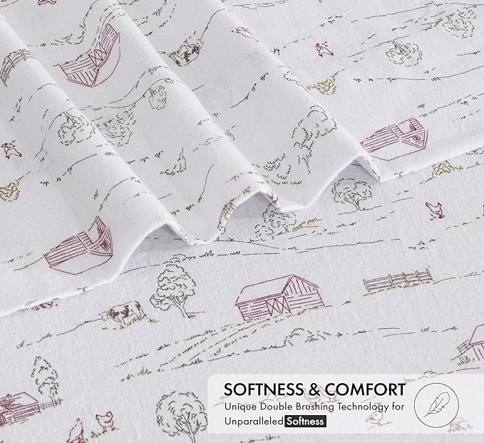 RUVANTI Flannel Sheets King Size - 100% Cotton Brushed King Bed Sheets Set - Deep Pockets 16 Inches - All Seasons Breathable & Extra Soft - Warm & Cozy, 4 Piece, Rustic Homestead