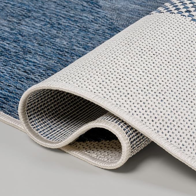 JONATHAN Y Geometric Organic Shapes Indoor Outdoor Runner Rug 2X8 Cream/Navy, Zia Modern for Backyard, Patio, Porch, Easy-Cleaning, High Traffic, Pet-Friendly, Non-Shedding (TSN306B-28)