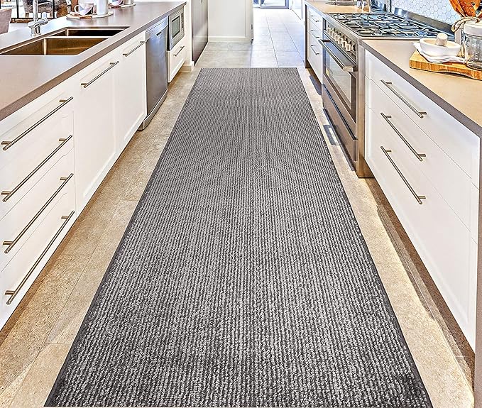 Custom Length Cut to Size Wide Width Carpet Runner Rug for Hallways, Skid Resistant Latex Rubber Backed, 31 inch Wide X Customized Length, Stripe Grey, 31 inch X 25 feet