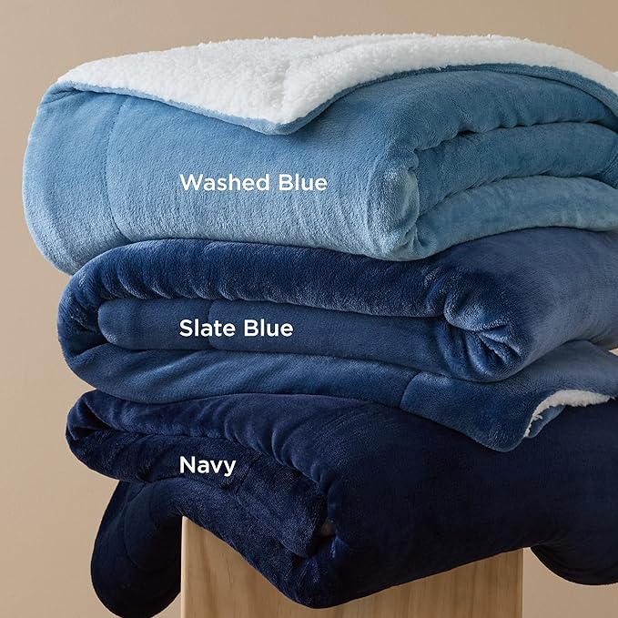 Bedsure GentleSoft Sherpa Fleece Throw Blanket for Couch - Thick and Warm Throw for Women and Men, Soft Fuzzy Plush Blanket for Winter, Slate Blue, 50x60 Inches