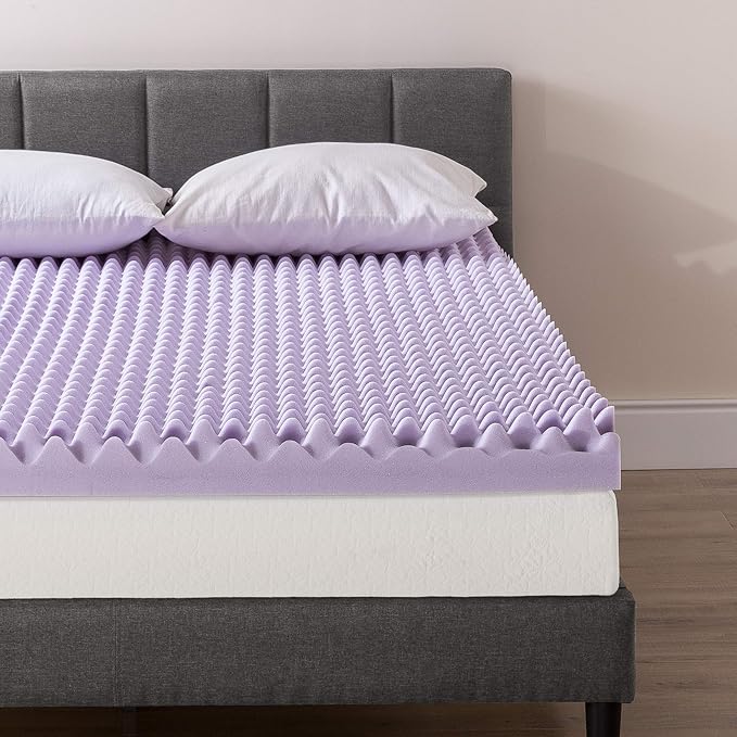 Best Price Mattress 4 Inch Egg Crate Memory Foam Mattress Topper with Soothing Lavender Infusion, CertiPUR-US Certified, Dorm Essentials, Short Queen