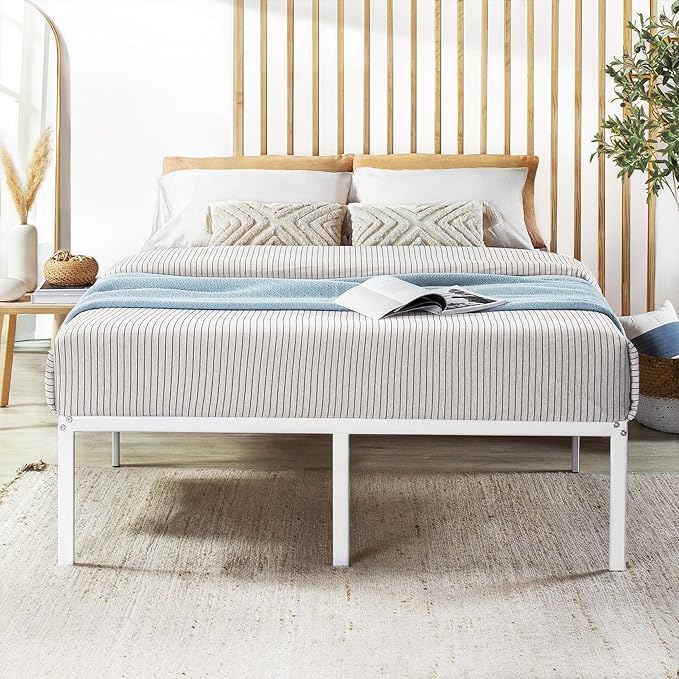Best Price Mattress 18 Inch Metal Platform Bed Frame, Heavy Duty Steel Slats, White, Full