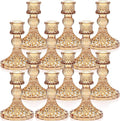 DARJEN Candlestick Holders Set, 12Pcs 4" H Taper Candle Holders Bulk, Glass Candle Holders for Wedding, Festival, Party & Windowsill Decor, Gold