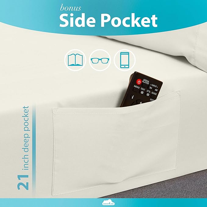 DREAMCARE King Size Sheets Set – 6 pcs Cooling Bed Sheets – up to 21” Deep Pocket King Sheet Set – 2500 Supreme Collection – Extra Soft 100% Brushed Microfiber Hotel Luxury with Side Pocket – Ivory