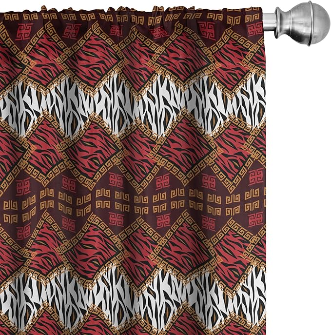 Ambesonne Savannah Curtains, Animal Skin Stripes as Diamond Shapes Pattern Wild Life Concept Native Art, Window Treatments 2 Panel Set for Living Room Bedroom, Pair of - 28" x 63", Red Brown