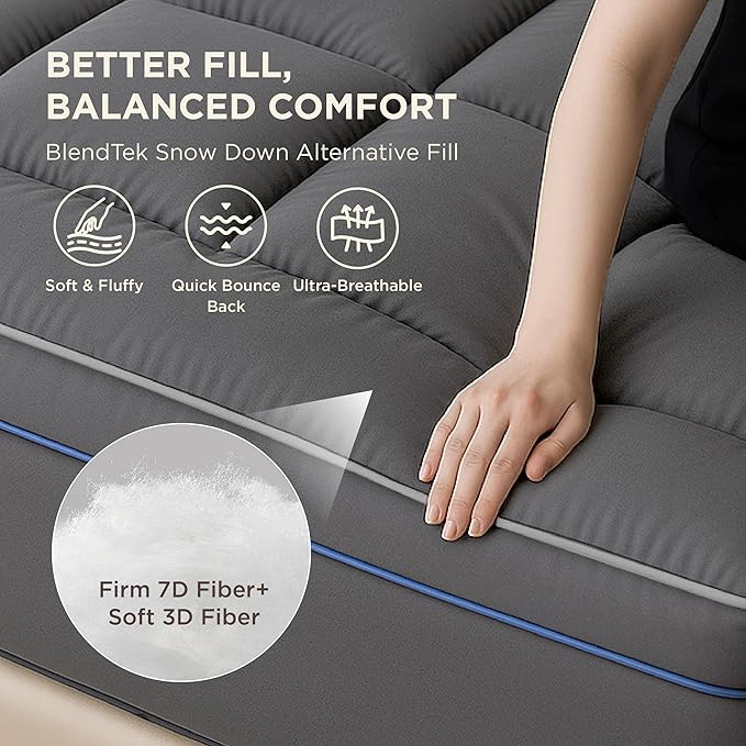 Bedsure Mattress Topper Queen - Pillow Top Mattress Pad Cover with Deep Pocket Fits up to 21 Inches, Plush Soft Bed Topper for Back Pain Relief, Overfilled with Down Alternative Filling, Grey