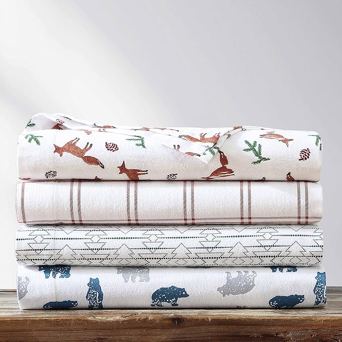 Eddie Bauer- Full Sheet Set, Cotton Flannel Bedding Set, Brushed for Extra Softness, Cozy Home Décor (Fox Trail Orange, Full)