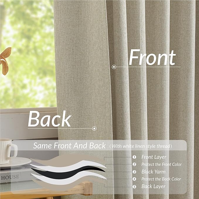 KangBang Full Blackout Pinch Pleat Curtains 102 Inches Long, Pleated Linen Drapes 2 Panels Set for Living Room Dining with Hooks, Thermal Insulated & Noise Reducing, 52Wx102L, Linen Color
