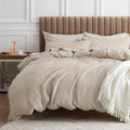 Bedsure Cotton Duvet Cover Set - 100% Cotton Waffle Weave Beige Duvet Cover Oversized Queen Size, GentleSoft™ and Breathable Bedding Set for All Season, 3 Pieces, 98"x98"