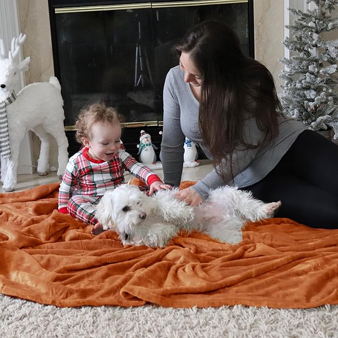 Bedsure GentleSoft Fleece Throw XL Blanket Burnt Orange - 300GSM Soft Lightweight Plush Cozy Blankets for Bed, Sofa, Couch, Travel, Camping, 50x70 inches
