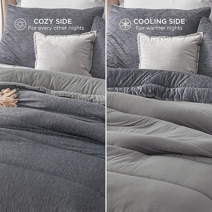 Bedsure California King Comforter Set - Cooling and Warm Bed Set, Dark Grey Reversible Bedding for All Season, 3 Pieces, 1 California King Size Comforter (104"x96") and 2 Pillow Cases (20"x36")