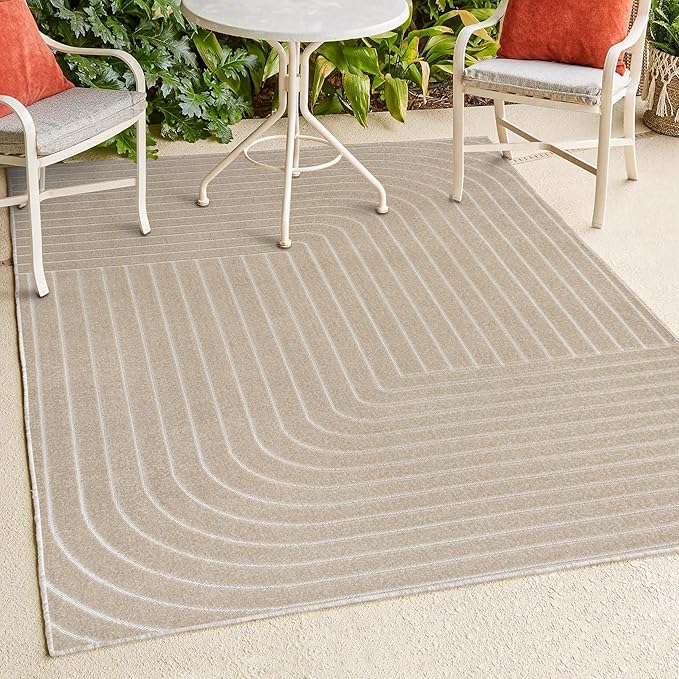 Eyely NCS101E-5 Odense High-Low Minimalist Angle Geometric Beige/Cream 5 ft. x 8 ft. Indoor/Outdoor Area Rug, for Home, Backyard, Patio, Porch, Bedroom, Kitchen, Living Room