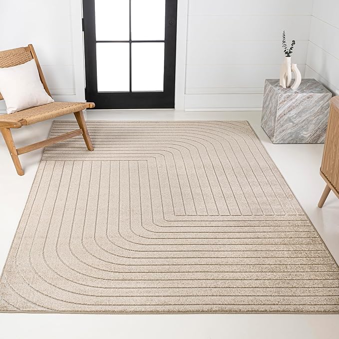 Eyely NCS101E-5 Odense High-Low Minimalist Angle Geometric Beige/Cream 5 ft. x 8 ft. Indoor/Outdoor Area Rug, for Home, Backyard, Patio, Porch, Bedroom, Kitchen, Living Room