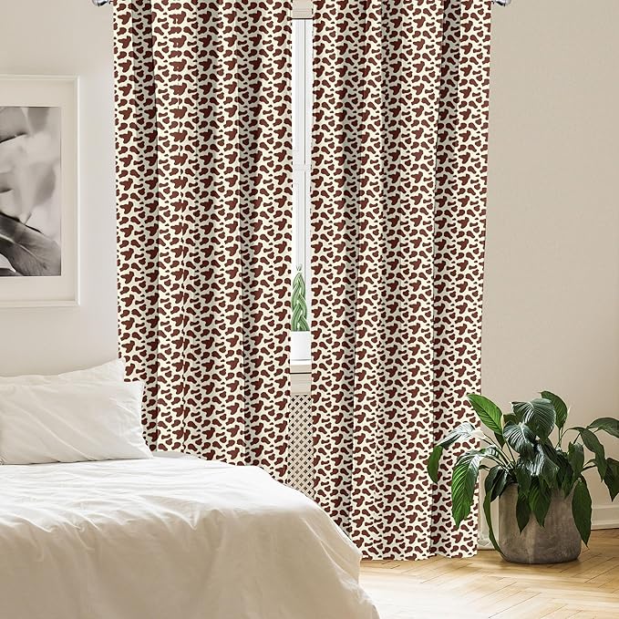 Ambesonne Cow Print Window Curtains, Cattle Skin with Brown Spots Agriculture Cow Oxen Hide Camouflage Pattern, Lightweight Decor 2-Panel Set with Rod Pocket, Pair of - 28" x 95", White Brown