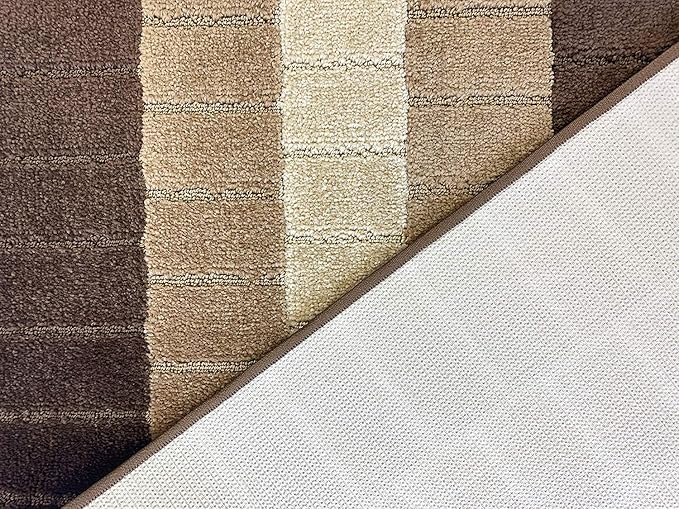 Custom Size Modern Geometric Pattern Carpet Runner Rug for Hallways, Slip Resistant Latex Rubber Backed, 31 inch Wide X Customized Length, Squares Brown, 31 inch X 11 feet