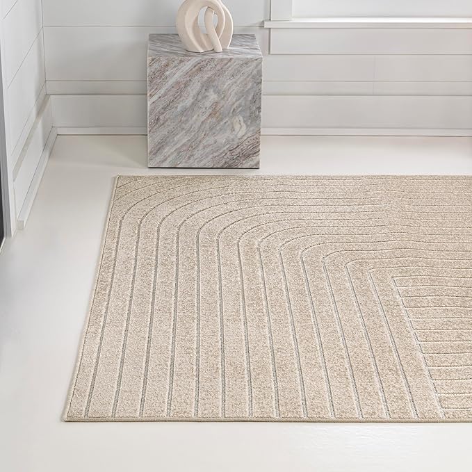 Eyely NCS101E-5 Odense High-Low Minimalist Angle Geometric Beige/Cream 5 ft. x 8 ft. Indoor/Outdoor Area Rug, for Home, Backyard, Patio, Porch, Bedroom, Kitchen, Living Room