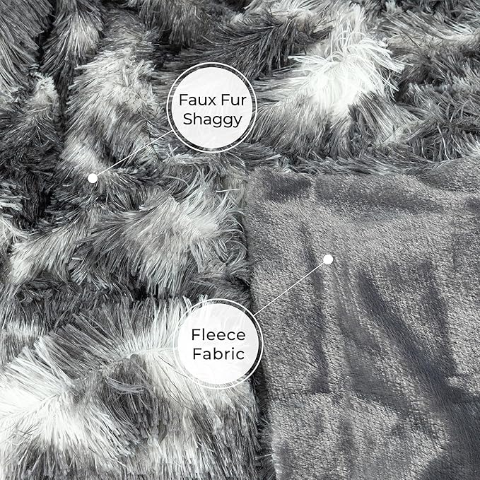 Tuddrom Decorative Extra Soft Faux Fur Blanket Queen Size 80"x90",Solid Reversible Fuzzy Fluffy Plush Fleece Comfy Microfiber Fur Blanket for Couch Sofa Bed,Tie Dye Grey