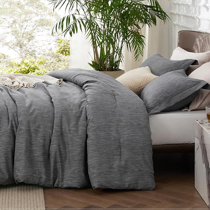 Bedsure Queen Comforter Set - Charcoal Grey Soft Bedding for All Seasons, Cationic Dyed Bed Set, 3 Pieces, 1 Queen Size Comforter (90"x90") and 2 Pillow Shams (20"x26"+2")