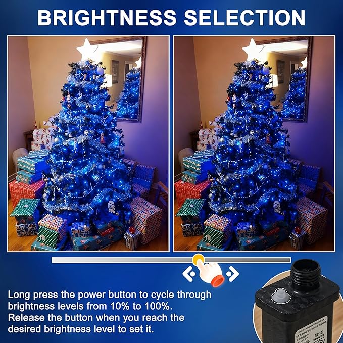 RPGT Christmas Light 500 LEDs 172ft Green Cable Wire Fairy String Outdoor Twinkle Lights Plug in 12 Modes for Xmas Tree, Party, Halloween, Indoor,Outdoor, Garden, Wedding, Home Decoration (Blue)