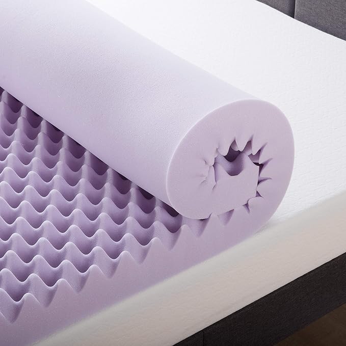 Best Price Mattress 4 Inch Egg Crate Memory Foam Mattress Topper with Soothing Lavender Infusion, CertiPUR-US Certified, Dorm Essentials, Twin
