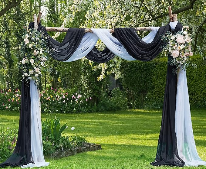 Warm Home Designs 18 Feet Long Sheer Black Window Scarf. These Long Length Valance Window Scarves are 54 X 216 Inches in Size. Great as Bed Canopy or Wedding Arch Draping Fabric. AM Black 216"