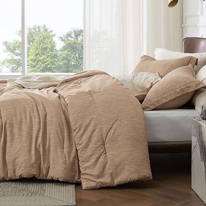 Bedsure King Size Comforter Set - Light Taupe Soft Bedding for All Seasons, Cationic Dyed Bed Set, 3 Pieces, 1 King Size Comforter (104"x90") and 2 Pillow Shams (20"x36"+2")