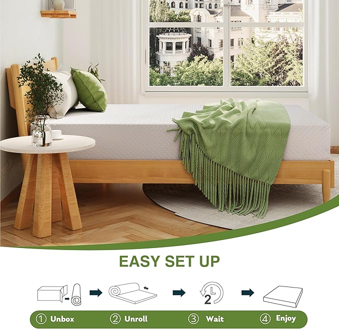 EGOHOME Twin XL Memory Foam Mattress, 6 Inch Bed Mattress in a Box with Cooling Green Tea Gel, Relieve Pressure with Medium Support, CertiPUR-US Certified, 80''L x 38''W, White