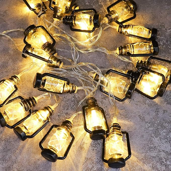 AceList 20 LED Black Lantern String Lights Mini Kerosene Lamp for Indoor Outdoor Patio Garden Holiday Home Ramadan Wedding Party Christmas Tree New Year Decorations(Warm White Light)