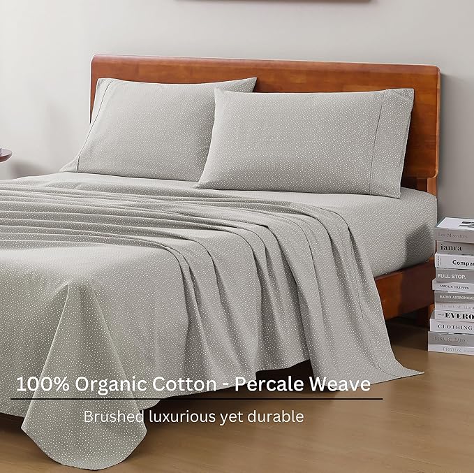 LANE LINEN RV Queen Sheets Set - 100% Organic Cotton Camper Sheet Sets 15" Deep Pocket Fitted - Snowdrop