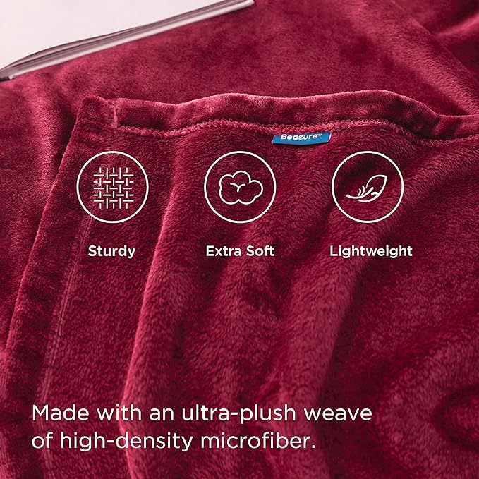 Bedsure GentleSoft Fleece Throw XL Blanket Red - 300GSM Soft Lightweight Plush Cozy Blankets for Bed, Sofa, Couch, Travel, Camping, 50x70 inches