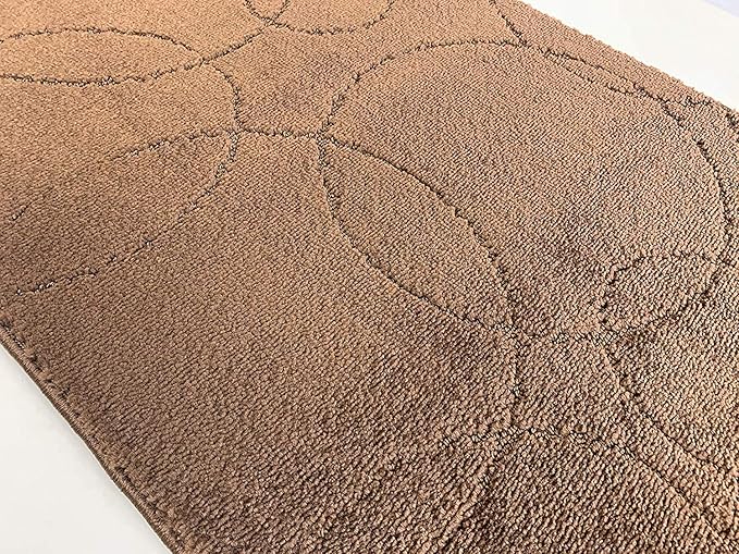 Custom Size Modern Geometric Pattern Carpet Runner Rug for Hallways, Slip Resistant Latex Rubber Backed, 31 inch Wide X Customized Length, Circles Brown, 31 inch X 6 feet