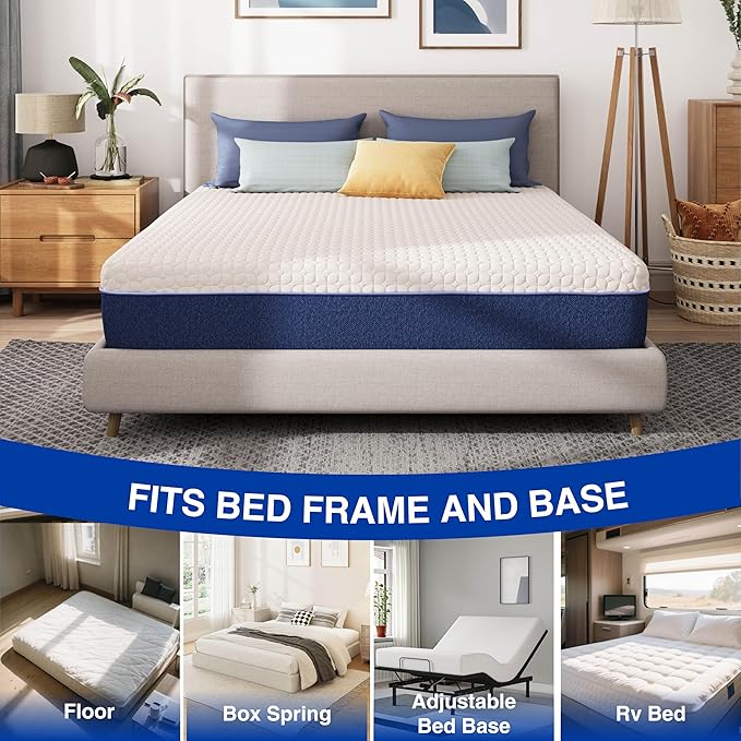 10 Inch Twin Size Mattress, Gel Cooling Memory Foam Mattress in A Box, Medium Firm Feel for Back Pain Relief, CertiPUR US Certified