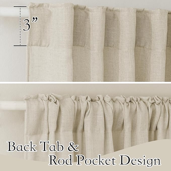 RYB HOME Semi Sheer Curtains 120 inches Long, Faux-Linen Privacy Sheer Drapes Look Classy Window Decor for Balcony Living Room Dining Room, 52 inch Width x 120 inch Length, Beige, 2 Panels Set
