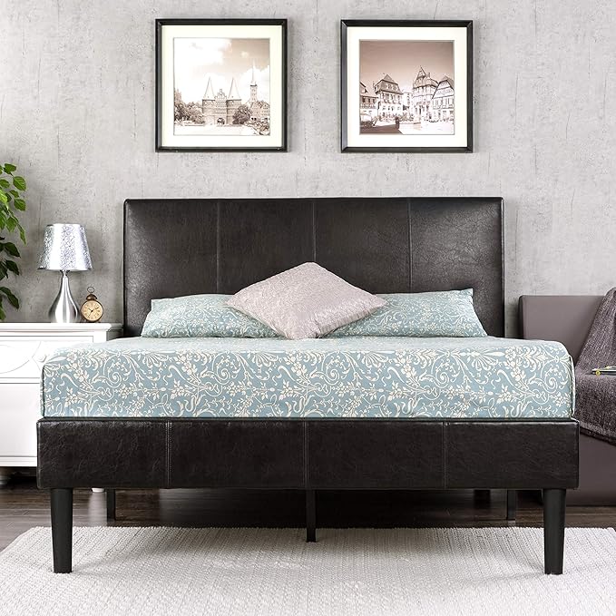 ZINUS Gerard Faux Leather Upholstered Platform Bed Frame, Mattress Foundation, Wood Slat Support, No Box Spring Needed, Easy Assembly, Full