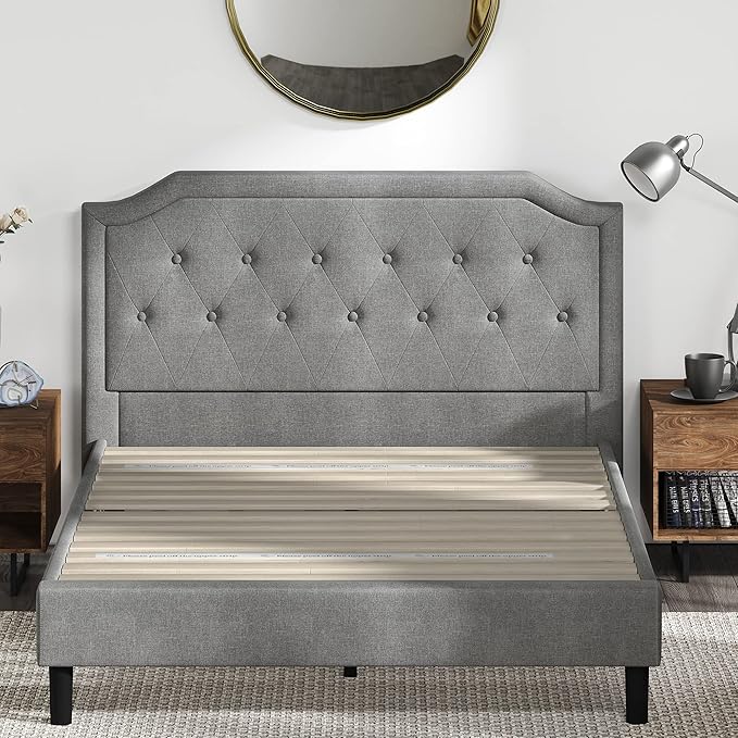 ZINUS Kellen Upholstered Scalloped Platform Bed Frame, Mattress Foundation, Wood Slat Support, No Box Spring Needed, Easy Assembly, King