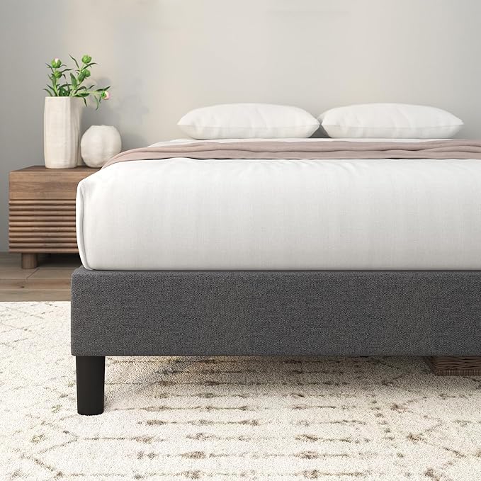 ZINUS Curtis Upholstered Platform Bed Frame, Mattress Foundation, Wood Slat Support, No Box Spring Needed, Eco Friendly WonderBox (TM) Packaging, Dark Grey, Full