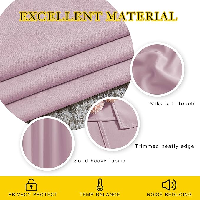 NICETOWN Room Darkening Curtain Panels 66 - Window Treatment Energy Saving Thermal Insulated Solid Grommet Room Darkening Drapes for Living Room (Baby Pink, 1 Pair, 66 by 66-Inch)