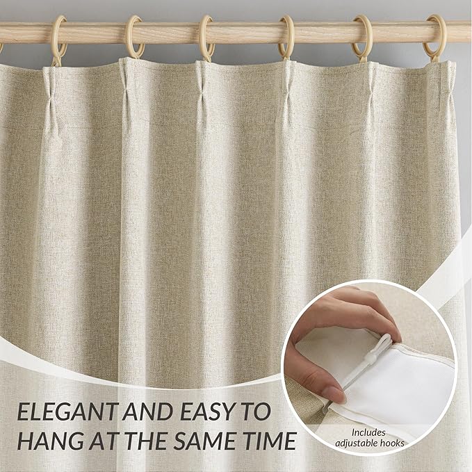 KangBang Pinch Pleated Blackout Curtains 95 Inches Long for Sliding Glass Door, 60” Wide Pinch Pleat Curtains for Living Room 2 PCs, Room Divider Elegant Modern Home Decor(60Wx95L, Natural Beige)