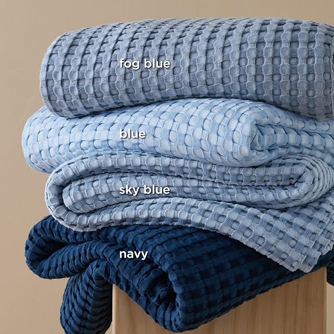 Bedsure Cooling Cotton Waffle Oversized King Blanket - Lightweight Breathable Rayon Derived from Bamboo for Hot Sleepers, Luxury Throws for Bed and Sofa, Sky Blue, 120x96 Inches