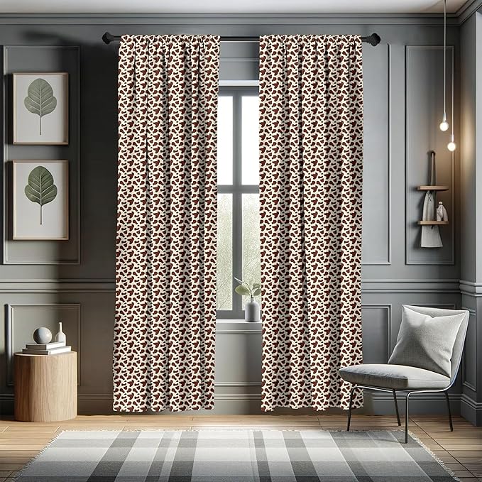 Ambesonne Cow Print Window Curtains, Cattle Skin with Brown Spots Agriculture Cow Oxen Hide Camouflage Pattern, Lightweight Decor 2-Panel Set with Rod Pocket, Pair of - 28" x 95", White Brown