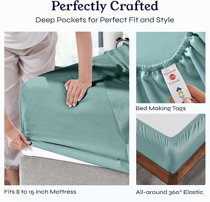 California Design Den Twin XL Sheet Sets - 400 Thread Count Sateen, 100% Cotton Sheets Set, Deep Pockets, Cooling and Durable Bedding for Dorm Rooms & Adults - Teal