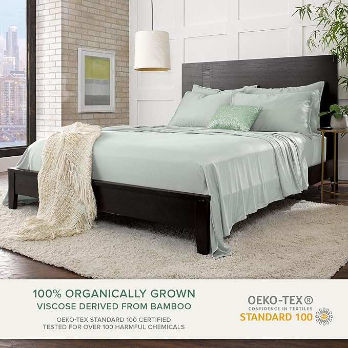 California King Sheets by Pure Bamboo, Genuine 100% Organic Viscose Derived from Bamboo Bed Sheet Set, Soft & Cooling, Double Stitching, Lifetime Quality Promise (California King, Sea Glass)