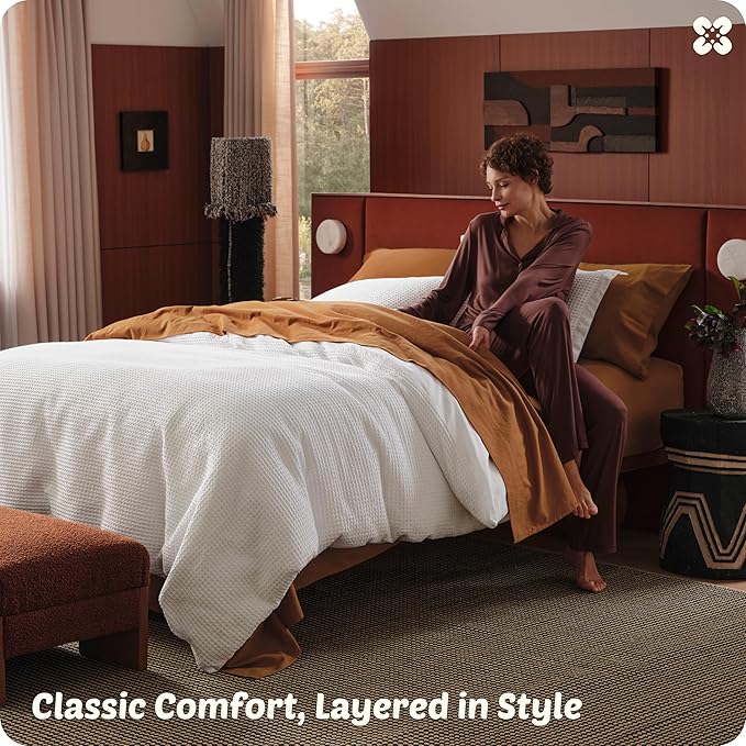 Bedsure Cotton Duvet Cover Full - 100% Cotton Waffle Weave Coconut White Duvet Cover Set, GentleSoft™ and Breathable Bedding Set for All Season, 3 Pieces, 80"x90"