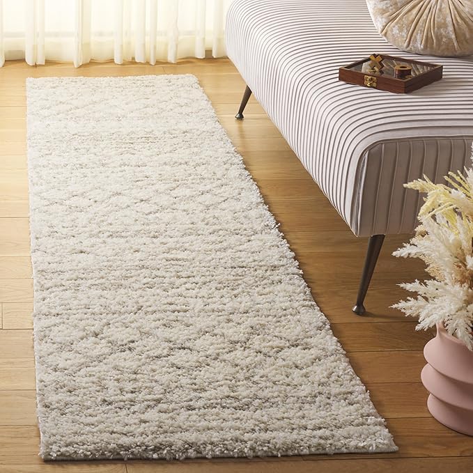 SAFAVIEH Arizona Shag Collection Runner Rug - 2'6" x 14', Ivory & Beige, Moroccan Design, Non-Shedding & Easy Care, 1.6-inch Thick Ideal for High Traffic Areas in Living Room, Bedroom (ASG741A)